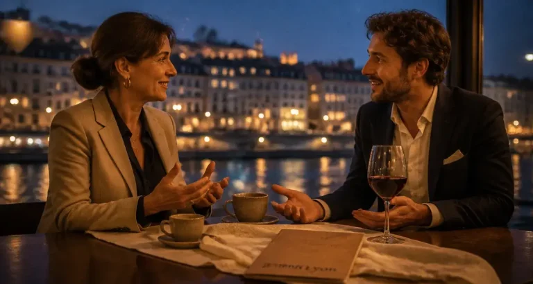 Cougar lyon : femme et homme en chic, café et vin