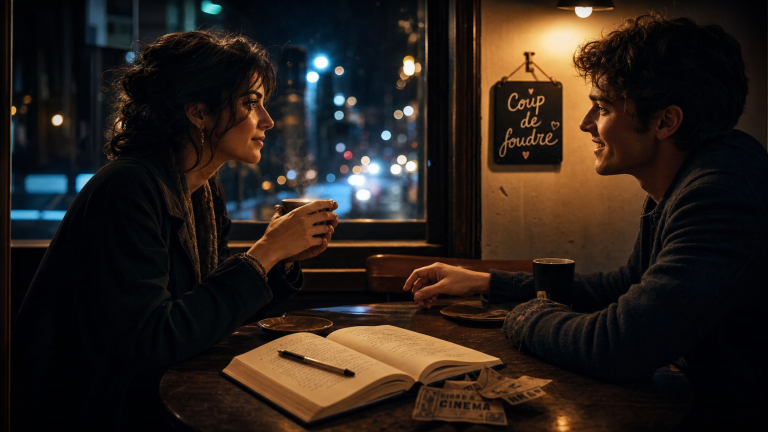 Coup de foudre pour un homme plus jeune, scène romantique nocturne cinématographique