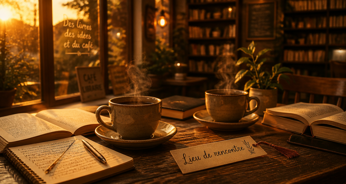 Lieu de rencontre dans un café librairie chaleureux