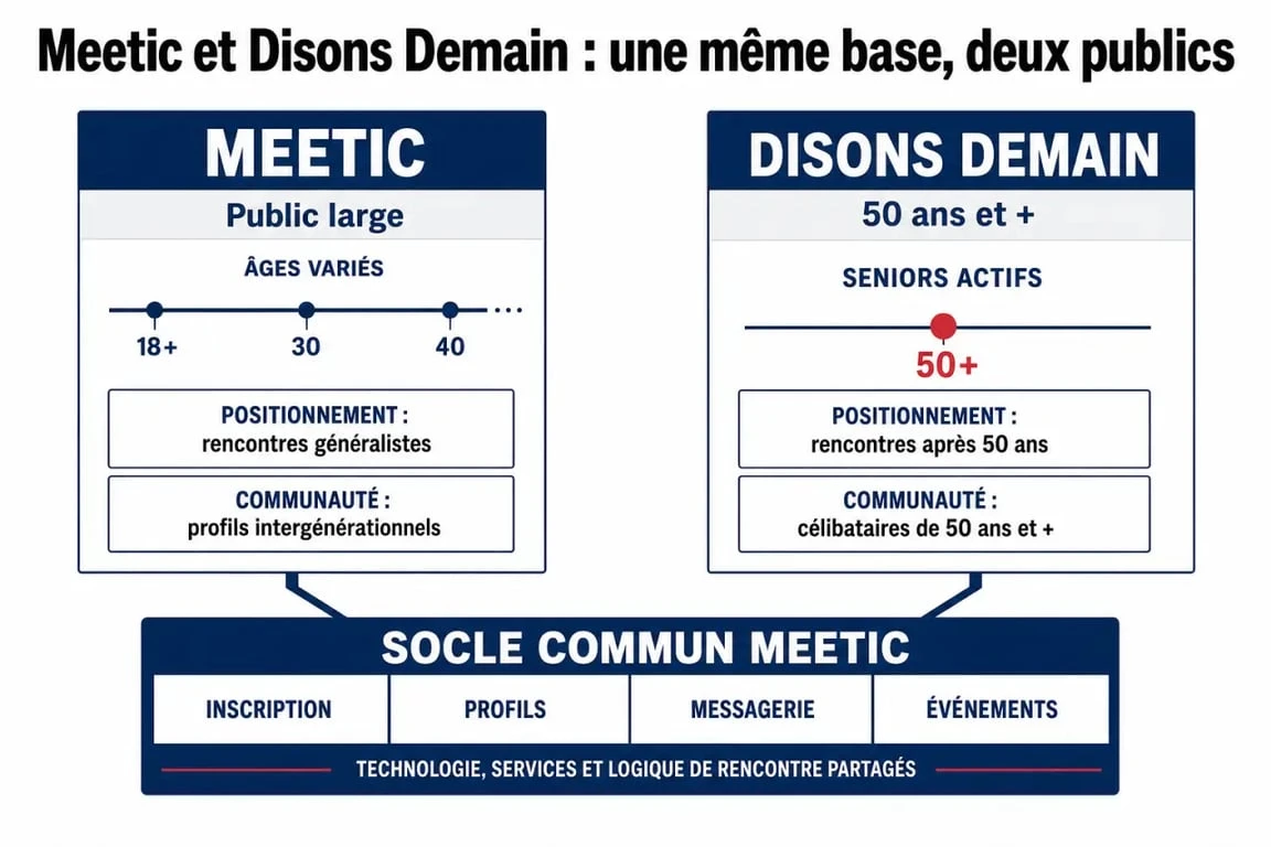 Le lien entre Meetic et Disons Demain en comparaison visuelle des deux plateformes de rencontre