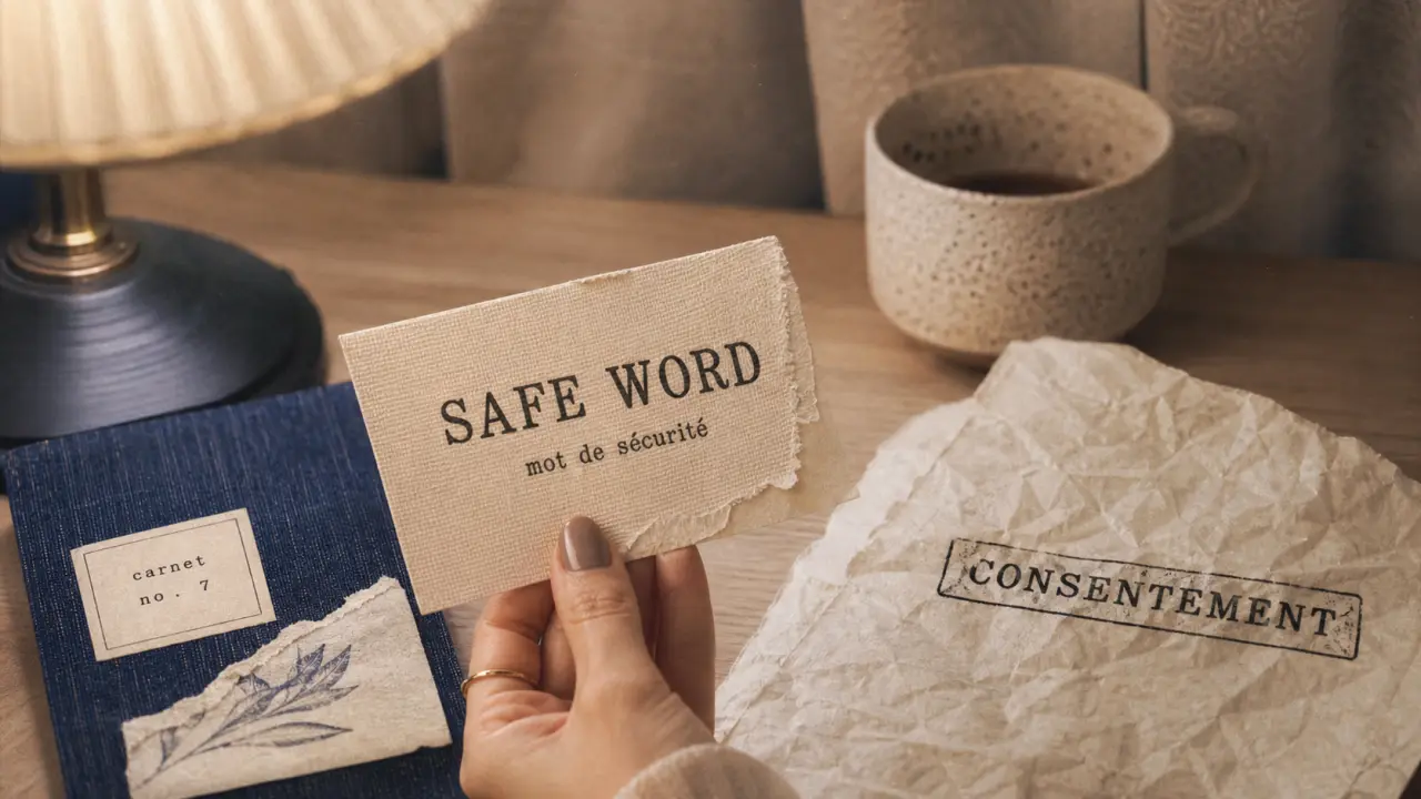 Femme soumise montrant un safe word et un consentement