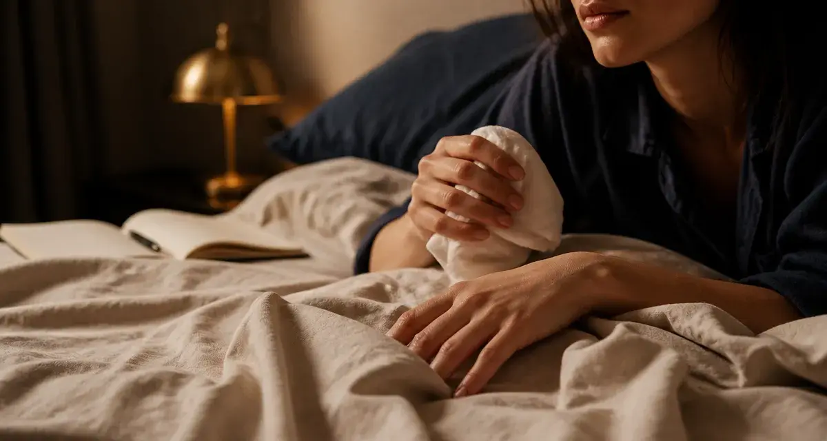 Deux mains, visage hors-champ : lecher la femme sans pression sur lit
