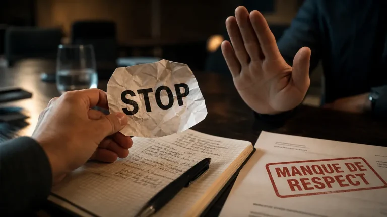 Manque de respect : badge STOP et mains en pause, réaction calme
