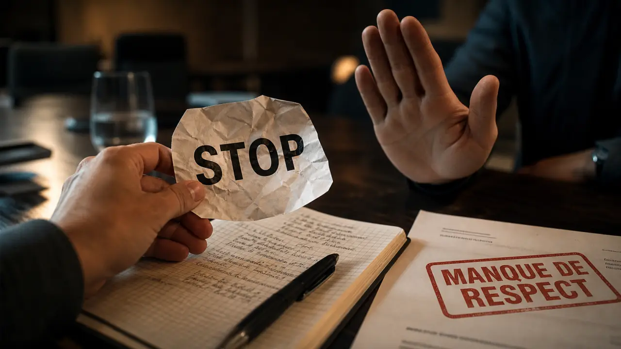 Manque de respect : badge STOP et mains en pause, réaction calme