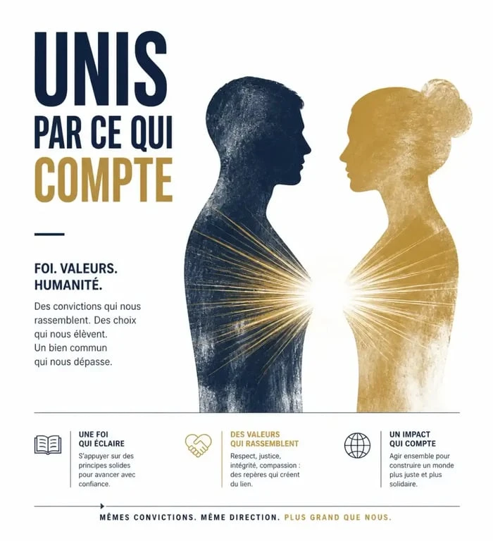 Illustration conceptuelle de la rencontre sur un site de rencontre des chrétiens basée sur des valeurs partagées.