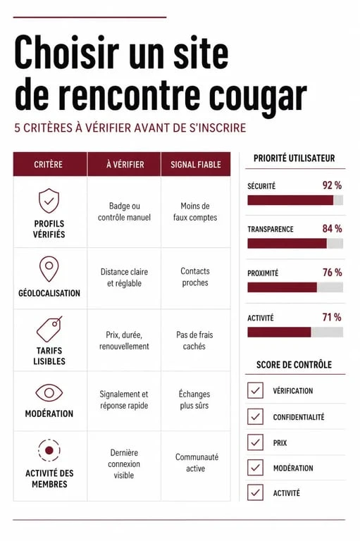 Infographie comparative site de rencontre cougar avec critères de choix essentiels